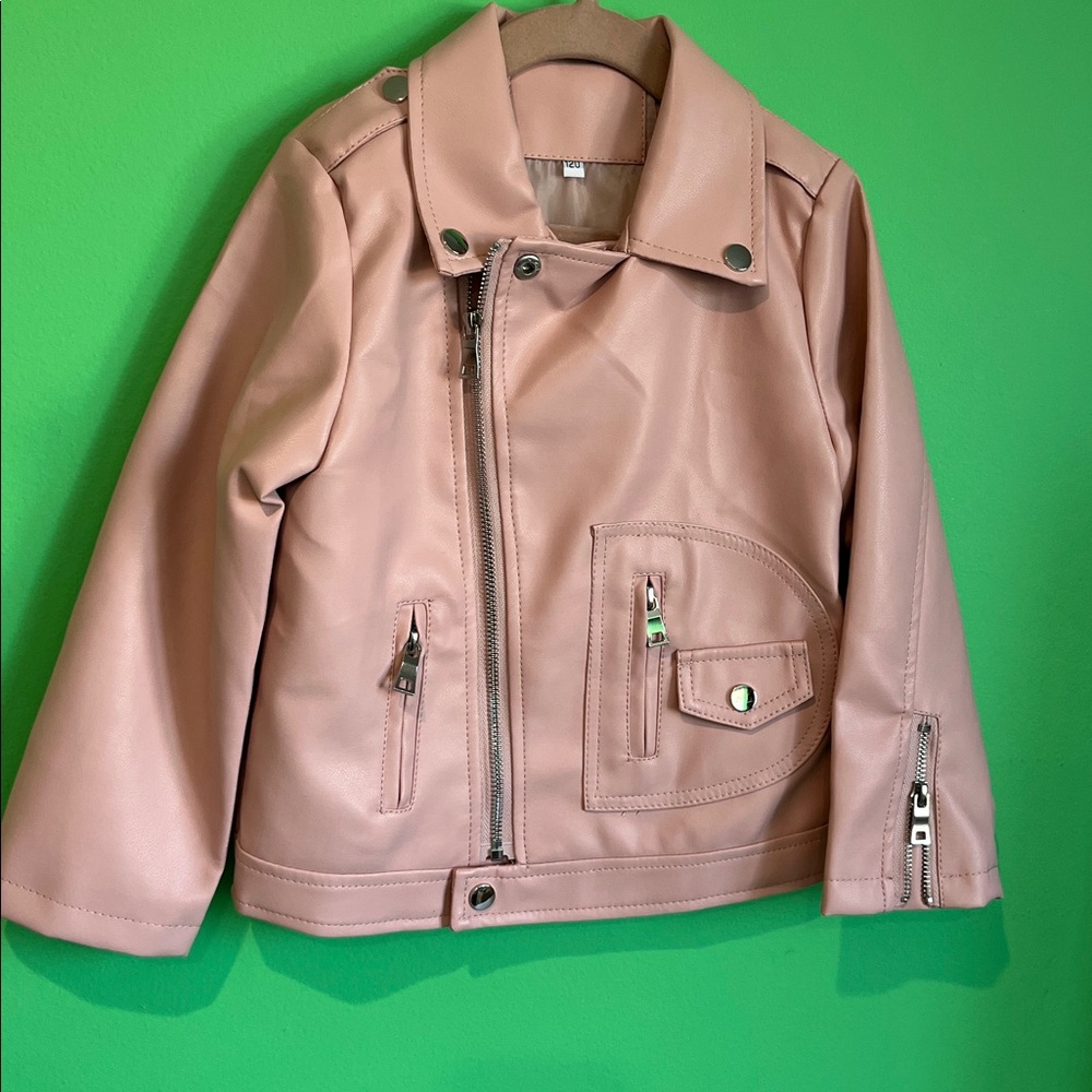 Pink Faux Leather Biker Jacket size 4t